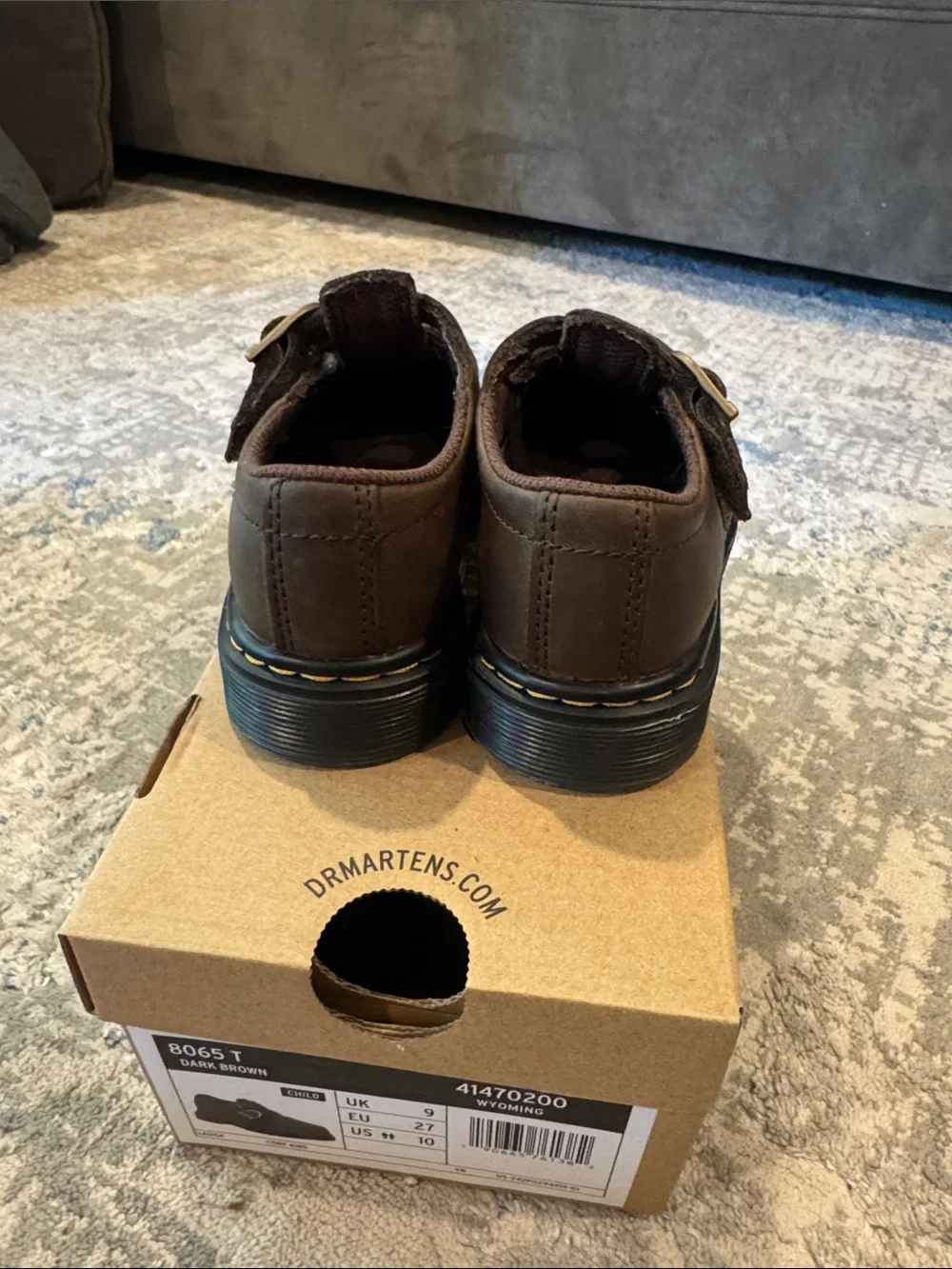 Dr. Martens Dark Brown 8065T Double-Buckle Kids Mary Jane Shoes